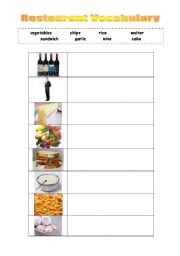 English worksheet: Restaurant Vocabulary