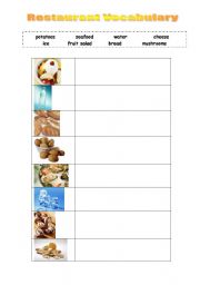 English Worksheet: Restaurant Vocabulary