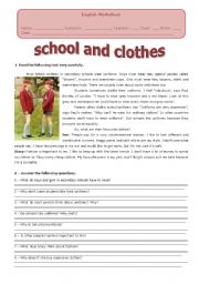 English Worksheet: SCHOOL AND CLOTHES