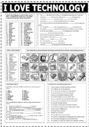 English Worksheet: I LOVE TECHNOLOGY (B&W)