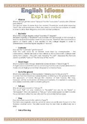 English Worksheet: English Idioms Explained