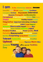 English Worksheet: I AM.. (Self-Steem to work adjectives)