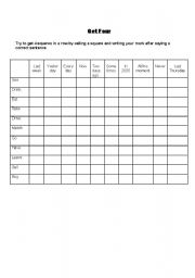 English Worksheet: Game: Get Four in a row (Present simple, present continuous, simple past)