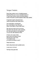 English Worksheet: Tongue Twisters