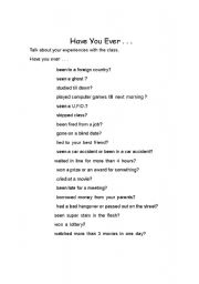 English Worksheet: Have you ever... ?