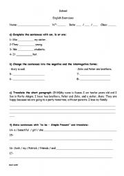 English worksheet: Exercises on TO BE Simple Present