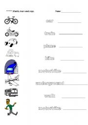 English worksheet: Travel trace and match