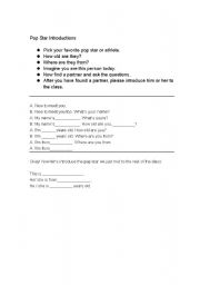 English Worksheet: Pop Star Introductions