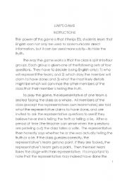 English Worksheet: A Liars Game for the Communicative ESL Classroom