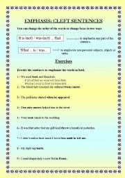 English Worksheet: EMPHASIS: CLEFT SENTENCES