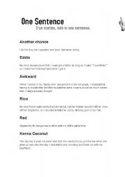 English Worksheet: One Sentence Stories