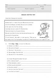 English Worksheet: Verb to Be - simple past