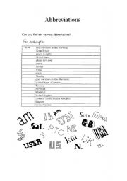 English Worksheet: Abbreviations