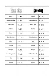 English worksheet: buying school items 2 ( 3 work sheets)