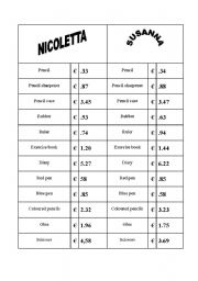 English worksheet: buying school objects 3 (3 Work sheets)