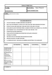 English worksheet: Essay cover sheet with a checklist and rubric