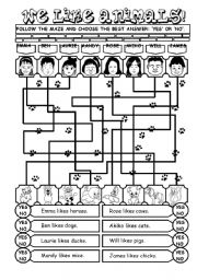 English Worksheet: We like animals (Page1 - Farm animals, Page 2 - Wild animals)