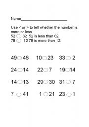 English worksheet: greater than or less than