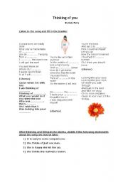 English worksheet: Song: Thinking of you by Kate Perry