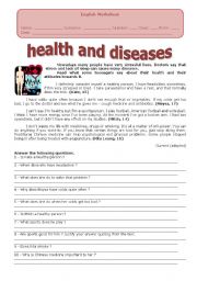 English Worksheet: HEALTH AND DISEASES