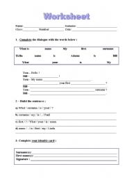 English Worksheet: greetings