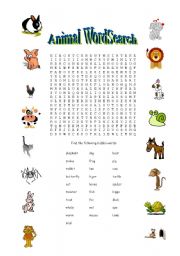English Worksheet: Animal WordSearch