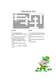 English Worksheet: Saint Patricks Day Crossword Puzzle