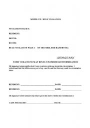 English Worksheet: violation form