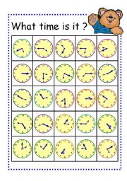 English Worksheet: Board Game- Telling Time Bingo Card Part3