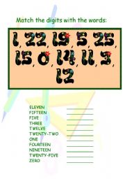 English worksheet: Number Practice: Match digits and words