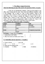 English Worksheet: reading exam