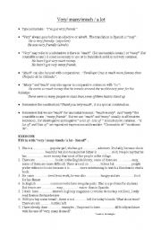 English worksheet: Very, many, much, a lot 