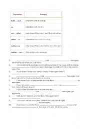 English Worksheet: Exercise on Both, Either, Neither, Nor and So