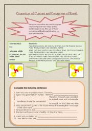 English Worksheet: Connectors of Contrast and Connectors of Result