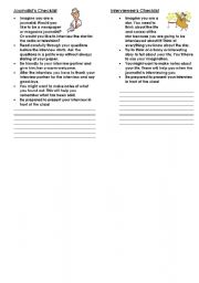 English worksheet: Checklist for interviewing a person