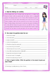 English Worksheet: Angela`s daily routine