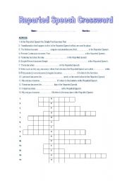 English Worksheet: Reported Speech Crossword