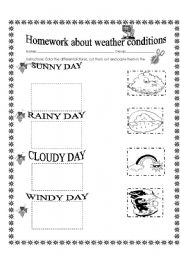 English Worksheet: Homework about weather conditions