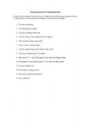 English worksheet: Simple present and Present progressive