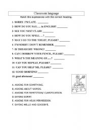 English worksheet: Classroom language