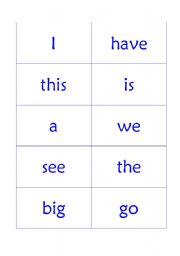 English worksheet: Sight Word flash cards