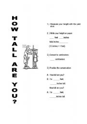 English worksheet: How tall are you?