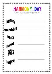 English Worksheet: Harmony Day Vocab