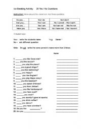 English worksheet: Ice Breaking Activity