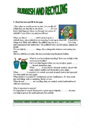 English Worksheet: rubbish and recycling