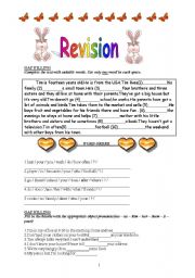 English Worksheet: revision worksheets(4 pages)part 1