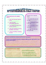 English worksheet: intermediate test paper