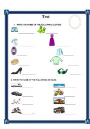 English worksheet: clothes and vehicles