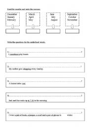 English worksheet: seasons months and questions
