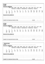 English worksheet: Absentee note for parents to send to school after a student absence